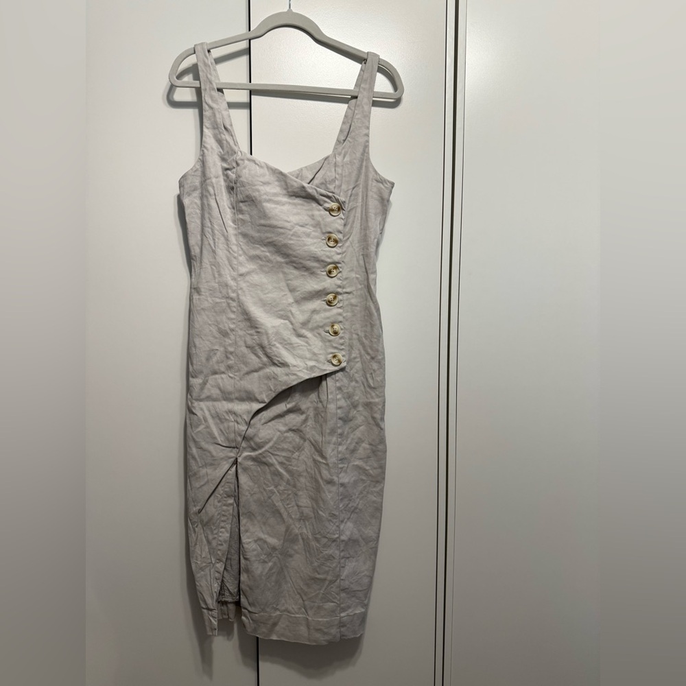 Anthropologie Light Gray Button-Front Midi Dress